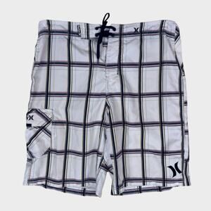 Hurley Board Shorts White Black Check Windowpane Size 34